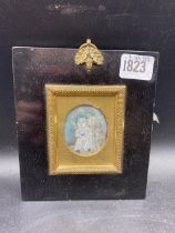 Victorian Naiive Miniature Of Seated Child. 2" High