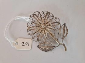 Silver Filigree Flower Brooch
