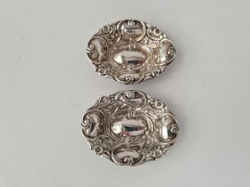 A Small Pair Of Embossed Scroll Dishes, 3 Inches Wide, Birmingham 1898