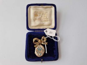 A Victorian Enamel Locket And Bow Brooch 15Ct Gold Tested 8.2 Gms Boxed