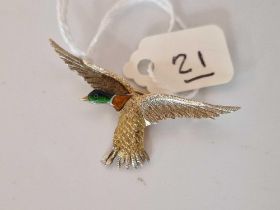 Antique 3 Colour Gold Enamelled Duck Brooch Stamped 18Ct