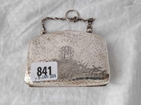 A Silver Mounted Purse With Hammered Finish And Fitted Interior, 4 Inches Wide, Birmingham 1909