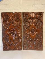 Pair of Hard Wood Panels Decorated with Scrolls 30" High or approx 38cm x 74cm