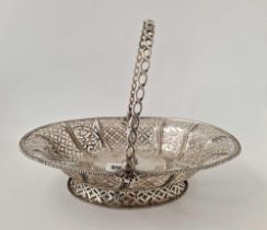 A George Ii Oval Cake Basket With Pierced Sides And Rim Foot, Swing Handle, 11.5 Inches Wide, London