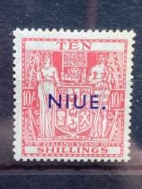 Niue Sg 81 (1942) 10Sh Postal Fiscal Mint Wmk 43 (Small Area Of Faint Foxing On Gum Side Cat £140