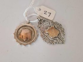 2 Antique Silver Fobs Both Hallmarked With Applied Gold Shields