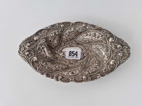 An Embossed Boat Shaped Dish With Scrolls, 8 Inches Long, Birmingham 1902 By Wt, 98 G.