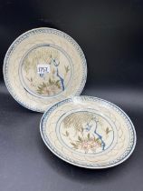 Pair Of Oriental Plates Decorated With Foliage 8" Diameter