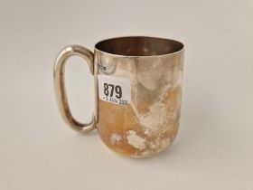 A Good Plain Mug With Loop Handle, 4 Inches High, Birmingham 1961 By Bbs, 335 G.