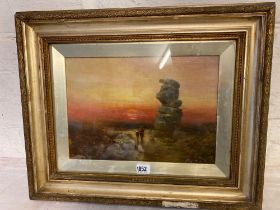 George Shaw – Figures In A Sunset Over Dartmoor, 9.5 X 13.5 Inches