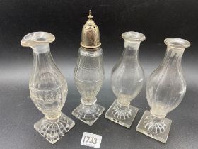 Four Square Based Cruet Bottles, One With Silver Mounts