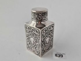 A Square Late Victorian Embossed Tea Caddy And Cover, 4 Inches High, London 1900 From Goldsmith Co