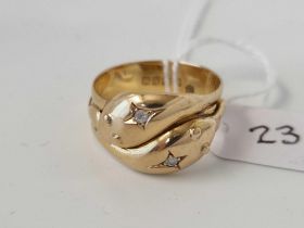 A Antique Double Headed Diamond Set Snake Ring 18Ct Gold London 1916 Size V