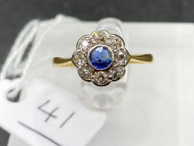 A Early Edwardian 18Ct Gold And Platinum Sapphire And Diamond Cluster Ring Size M ½