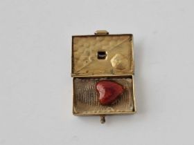 A Edwardian Novelty Silver Gilt Envelope Charm Containing A Valentine Red Enamel Heart Boxed