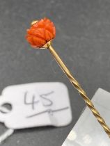 A Antique Hand Carved Coral Pineapple Shaped Pin