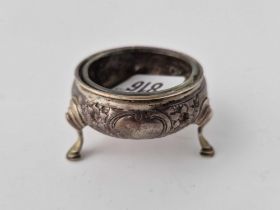 A Mid 18Th Century Embossed Salt On Three Pad Feet, Embossed Sides, Glass Liner By Ws, 38G