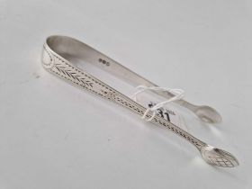 A Pair Of Georgian Bright Cut Sugar Tongs, London 1808, Probably By Bateman Family