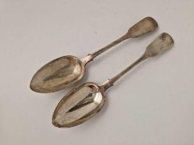 A Pair Of Victorian Fiddle Pattern Plain Table Spoons, Newcastle 1844 By Iw, 157 G.