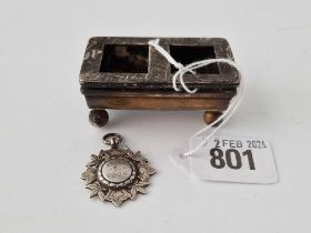 A Stamp Holder In The Form A Troth On Ball Feet, Birmingham 1900 By Jd And A Silver Fob