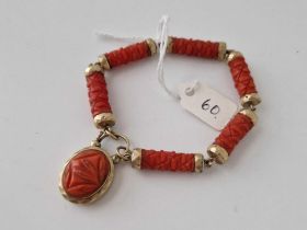 A Victorian Carved Coral And Gold Bracelet With Padlock 6 Inch