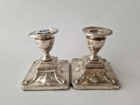 A Pair Of Adam Style Candlesticks On Square Bases, Detachable Nozzles, 4 Inches High, Sheffield