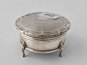 A Shaped Circular Jewel Box Standing In Four Pad Feet, 3" Diameter, Birmingham 1930