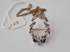 A Victorian Gold And Silver Set Sapphire An And Diamond Pendant On Gold Chain 18 Inch