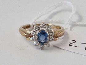 A Oval Sapphire And Diamond Cluster Ring 9Ct Size N