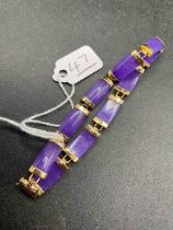 A Chinese Lavender Jade Panel Bracelet 10Ct Gold 7.5 Inch