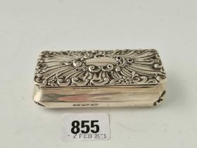 An Embossed Oblong Box, Hinged Cover, 3.5 Inches Wide, Birmingham 1900, 56 G.