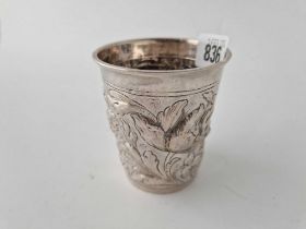 An 18Th Century Beaker Embossed With Flower Heads, 3.5 Inches High By Ip,