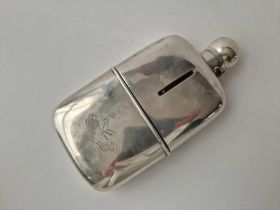 A Large Hip Flask With Glass Body, Detachable Cup Base And Bayonet Cover, Birmingham 1887 In Leather