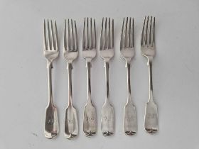 A Set Of Six Exeter Table Forks Fiddle Pattern 1869 By Jw & Jw, 440 G.