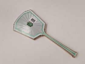 An Attractive Art Deco Hand Mirror Decorated With Enamel And Oval Carved Jadeite Panel, Birmingham