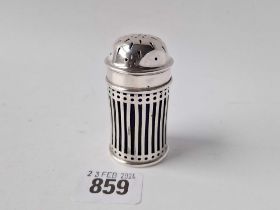 A pierced sided pepper with dome cover, 2.5" high, Birmingham 1920, 34g excluding B.G.L