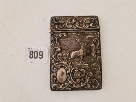 A good Edwardian card case embossed with a Stag within a scroll border, 4" high, Birmingham 1902
