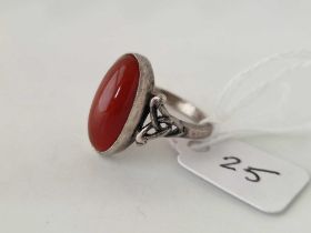 A antique silver art nouveau set with oval carnelian stamped IONA with a maker JH in monogram