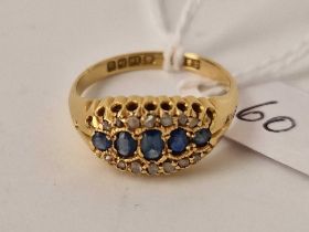 A VICTORIAN SAPPHIRE AND ROSE DIAMOND RING, 18ct, Birmingham 1874, size P, 3.8 g