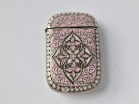 A foreign silver and enamel vesta case, 1 3/4" high