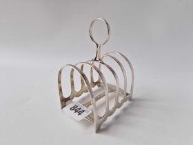 A five bar toast rack with ring handle, 3" long, Sheffield 1913 by JD&S, 108g