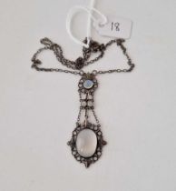 A silver moonstone drop pendant necklace 17 inch