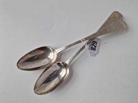 Pair of George III Bright Cut Table Spoons 1792 by WS 70-80