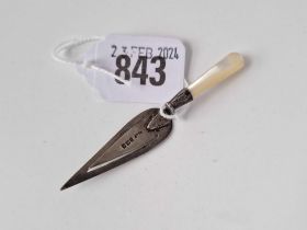 A trowel shaped bookmark with M.O.P handle, Birmingham 1925