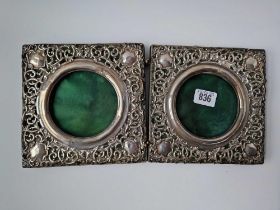 An unusual double folding photo frame with circular apertures, 6.5" high