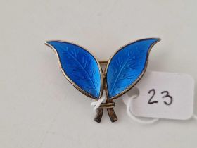 A silver Norwegian blue enamelled leaf brooch signed Stirling Norway with makers mark