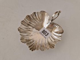 A shell shaped butter dish on three ball feet, 4" wide, Sheffield 1893 by M&W, 70g