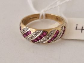 A ruby and diamond striped band ring, 9ct, size L, 2.4 g