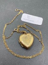 A engraved heart locket 9ct on 18 inch chain 5.3 gms AF clasp