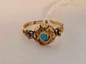 Decorative Victorian ring set with turquoise, 15ct, size O, 1.8 g